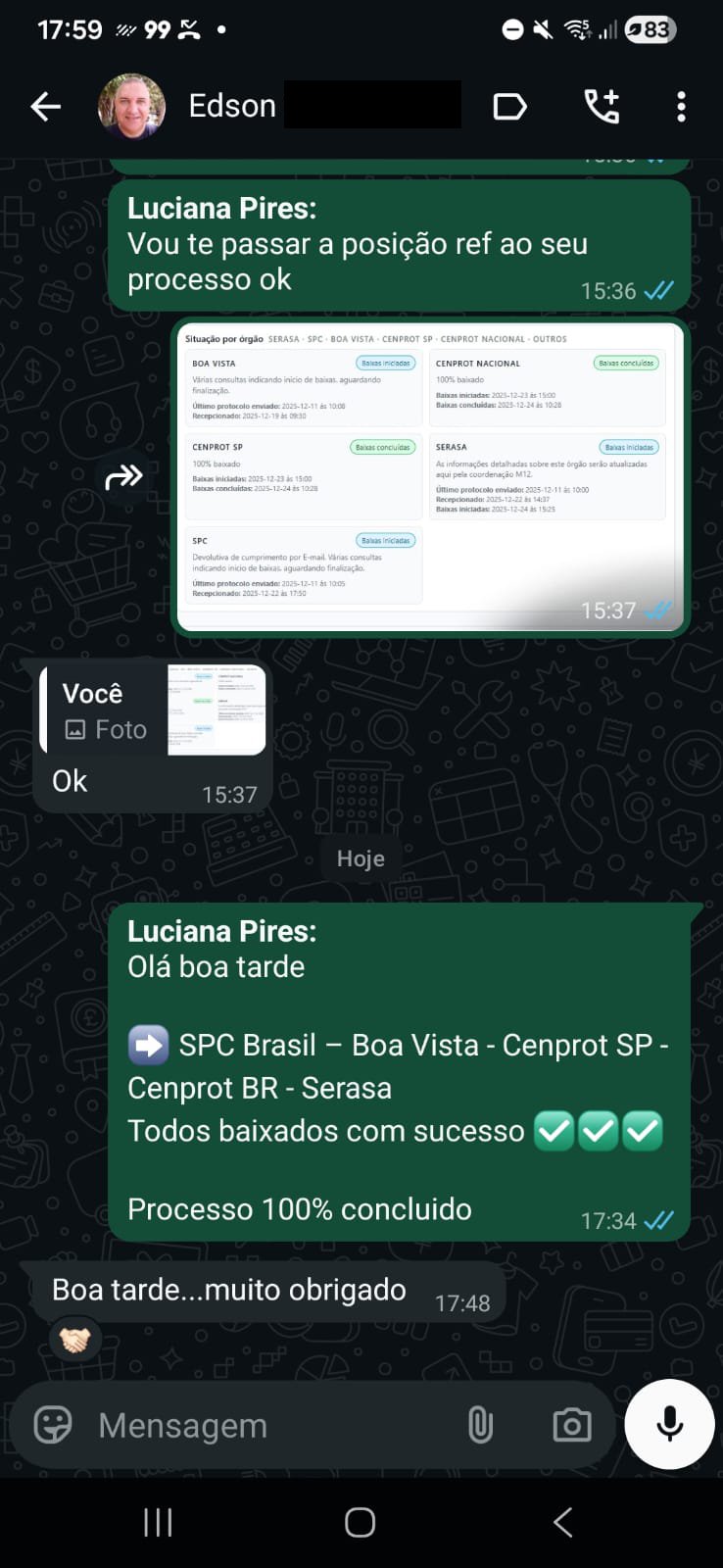 Resultado de cliente - Processo 100% concluído