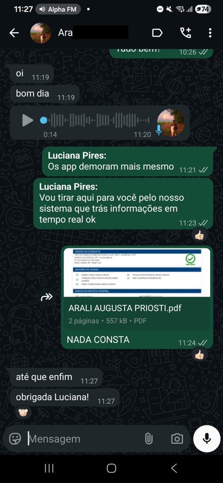 Resultado de cliente - Nada consta no CPF
