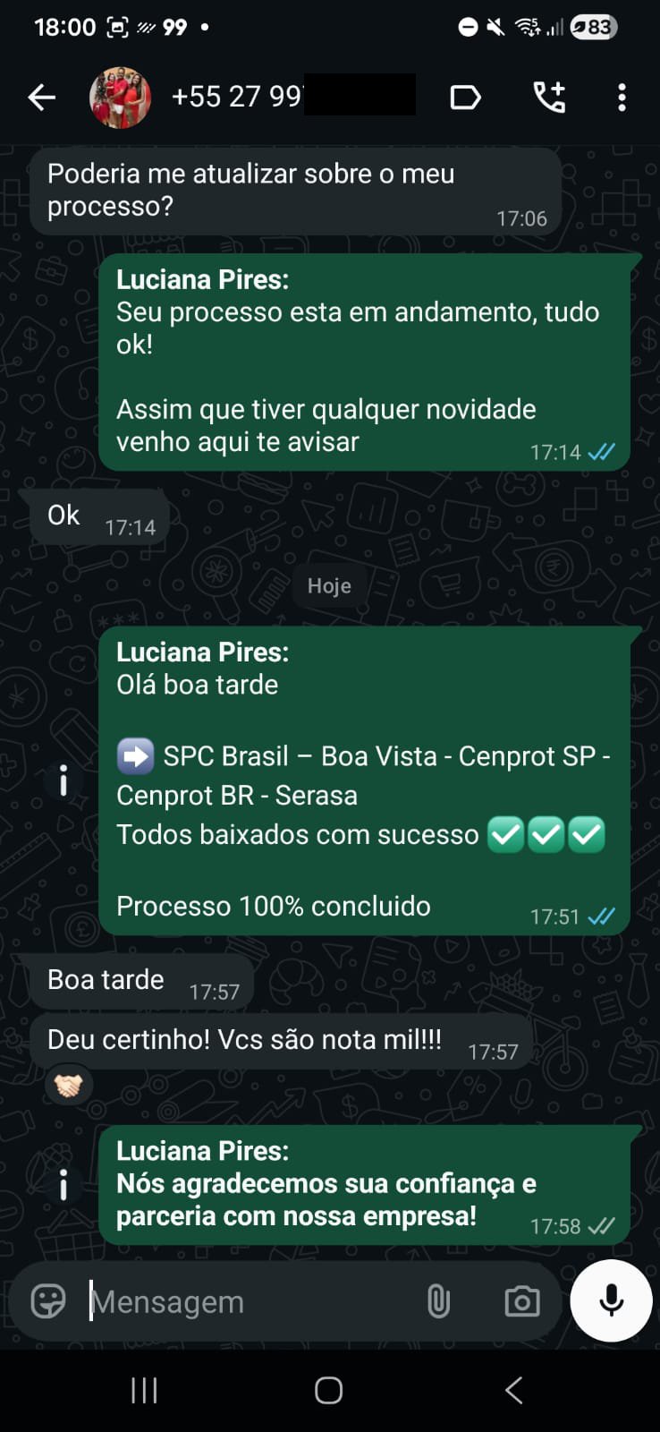 Resultado de cliente - Processo finalizado com sucesso