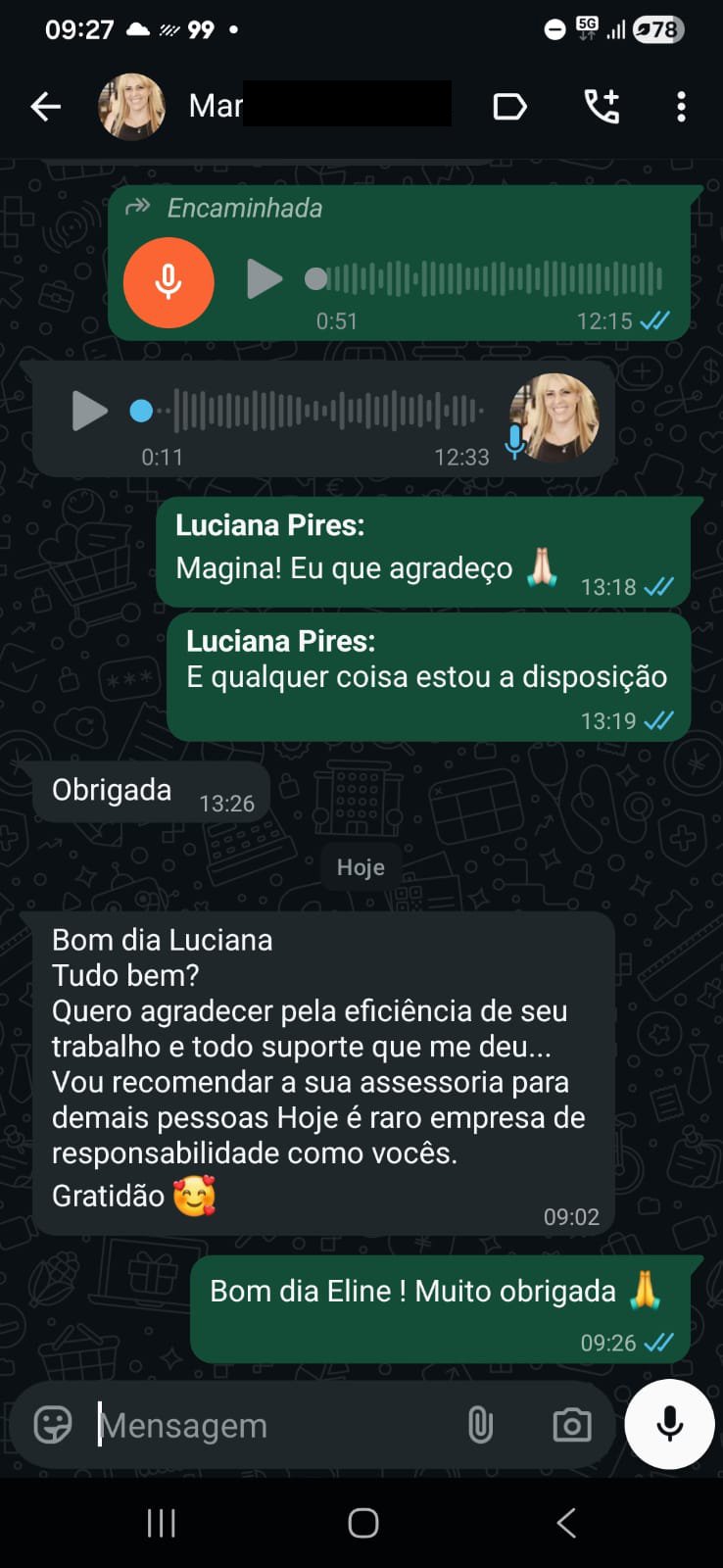 Resultado de cliente - Agradecimento pelo trabalho