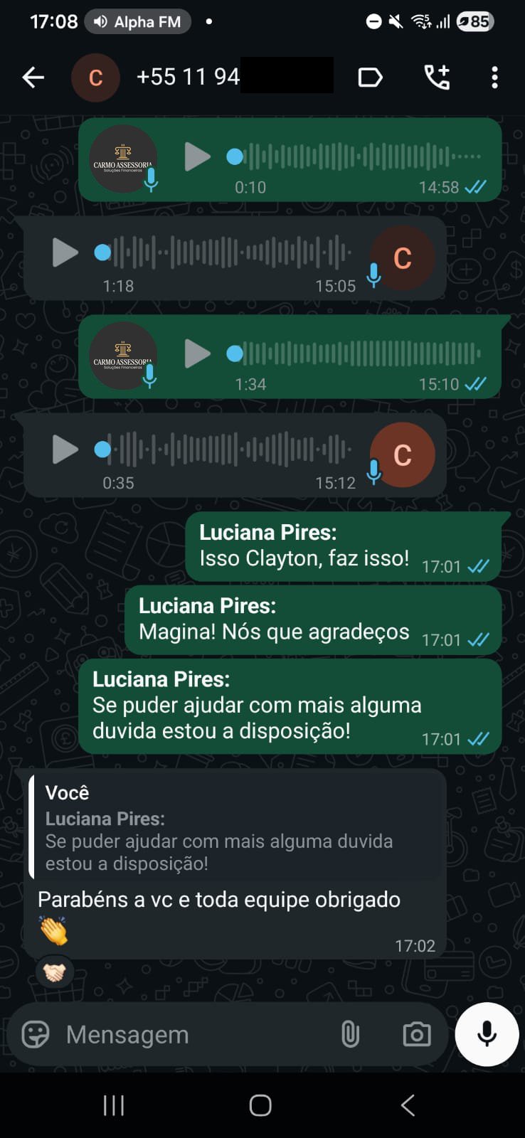 Resultado de cliente - Parabéns à equipe